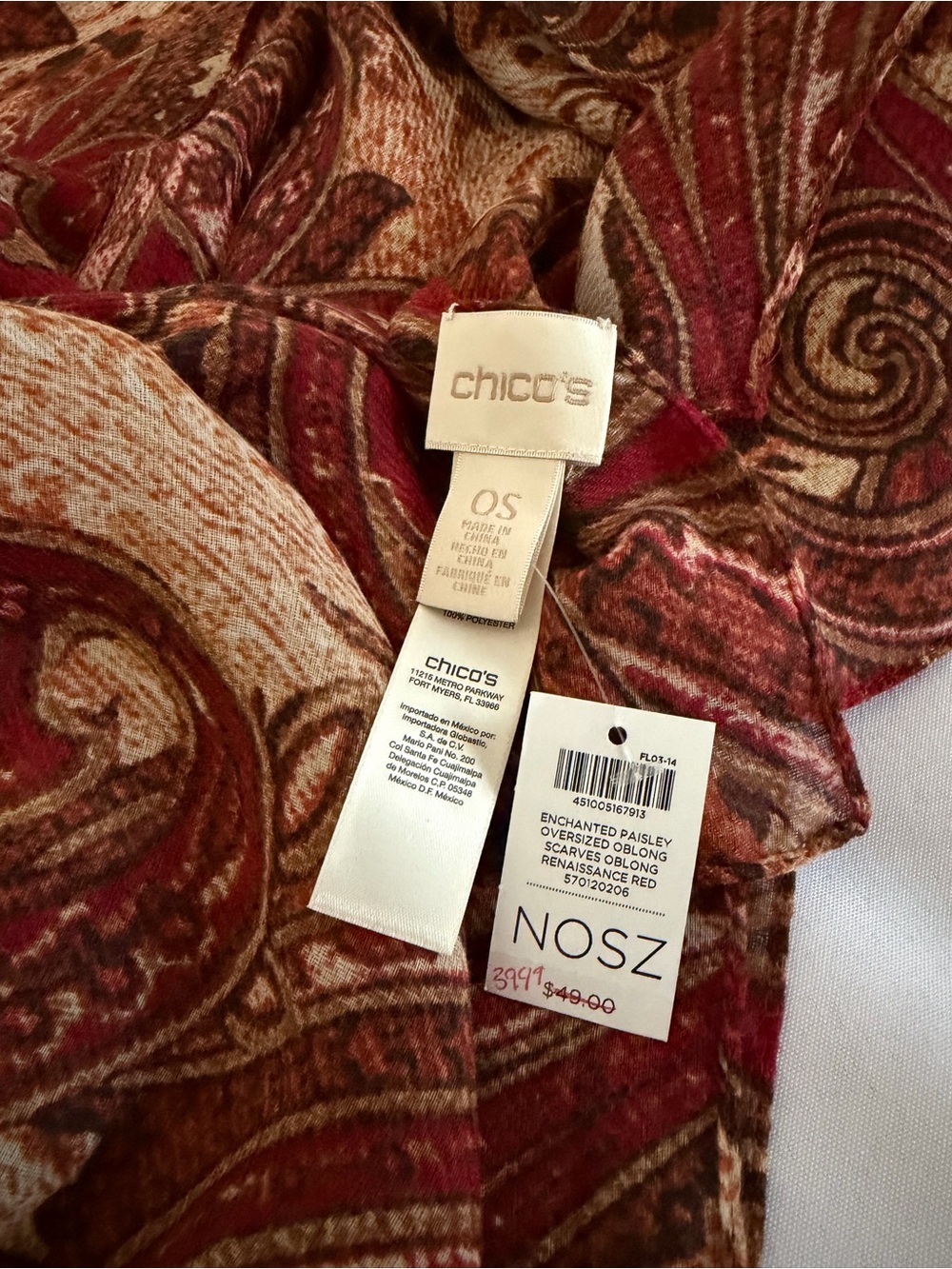 Scarf Oblong Fabric with Tags - Picture 3 of 6